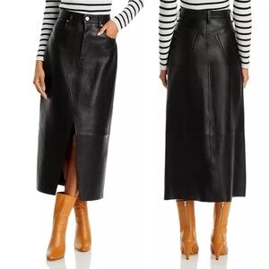 NWT Frame 31 Midaxi Leather Skirt Lamb Leather Black Front Slit Small Flaw
